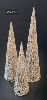 Brad decorativ conic auriu cu sclipici – 3/set 41/51/61cm